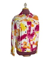 Life Style Women's Denim Jacket Tie Dye White Multicolor Size M