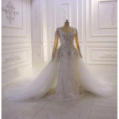 beaded wedding dress with overskirt Davinci Bridal 50843 Size 12 Ivory Beaded Wedding Dress Detachable Overskirt Sequin Bridal Gown
