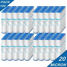 100 Pack 10" x 2.5" Washable Whole House Pleated Sediment Water Filter 20 Micron