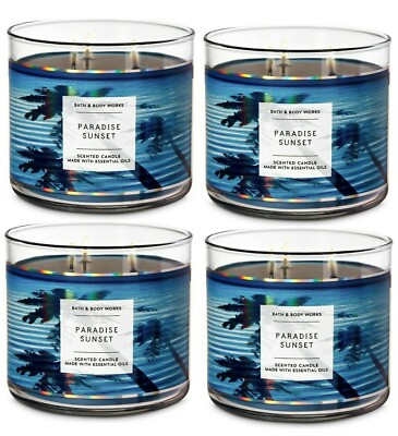 BATH AND BODY WORKS PARADISE SUNSET 3-WICK SCENTED CANDLE 14.5 OZ (SET OF 4)