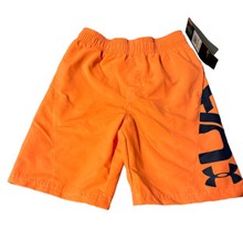 Under Armour Youth Small Neon Orange Spark Swim Trunks Pockets Logo