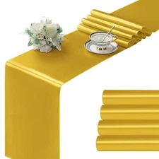 4Pcs Satin Gold Runner - 12 x 72 Inch Long Size Party Table Runner Decor Brig...