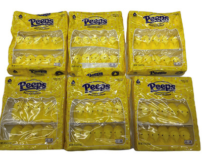 Qty 6- Marshmallow Peeps Yellow Chicks, 4.5oz Each - Best By 11/2027