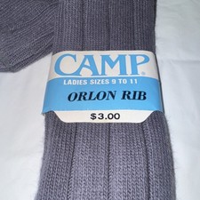   Vintage Camp Orlon Rib Knee High Socks Heather Grey Chunky Knit USA NOS 9-11  