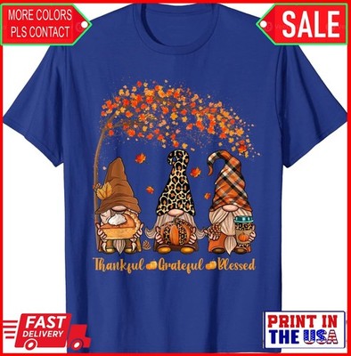Thankful Grateful Blessed Gnome Thanksgiving Leopard Unisex T-Shirt