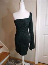 Windsor Green Sparkly One Sleeved Mini Dress Size Small