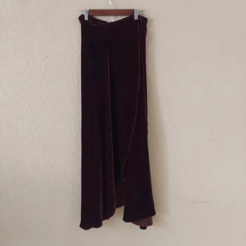 Reformation Burgundy Asymmetrical Velvet Wrap Skirt Sz Large - Image 2 of 4