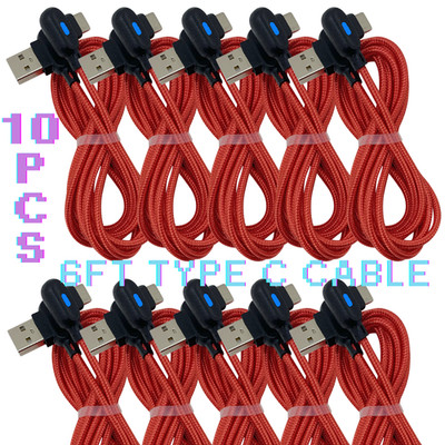 10X 90 Degree Right Angle USB Type C Fast Charger Cable 6Ft For Samsung Android