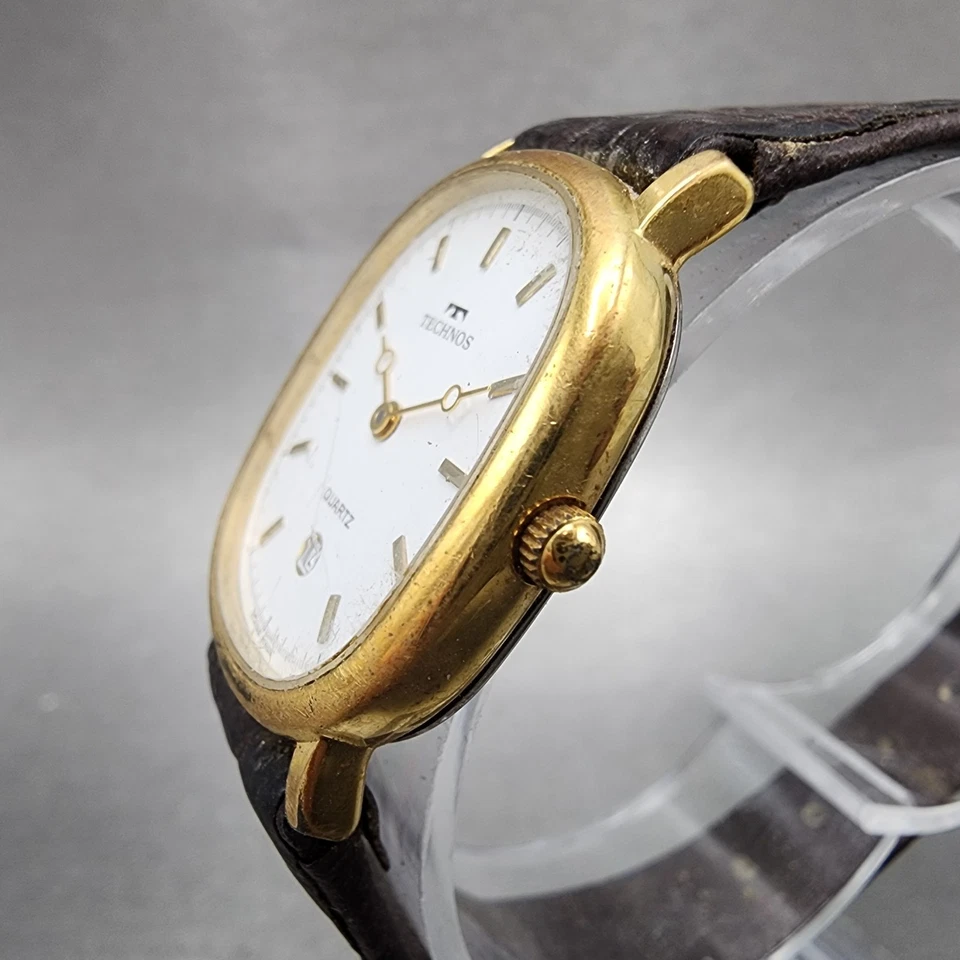 Technos Watch Women 23mm White Dial Gold Tone Date Oval 51178 New Battery - Image 3 of 4