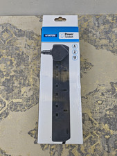 STATUS Black Multi Plug Extension | 4 Socket Extension Cable | 2m Extension Lead