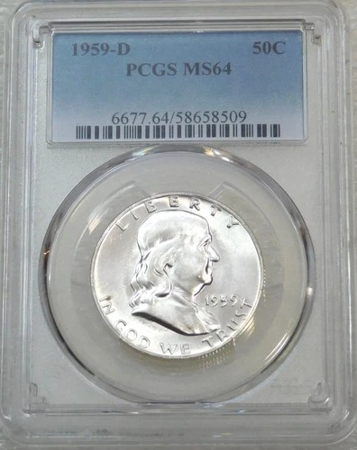 1959-D Franklin Half Dollar PCGS MS64 99% FBL Frosty White Just Graded PQ #F216E
