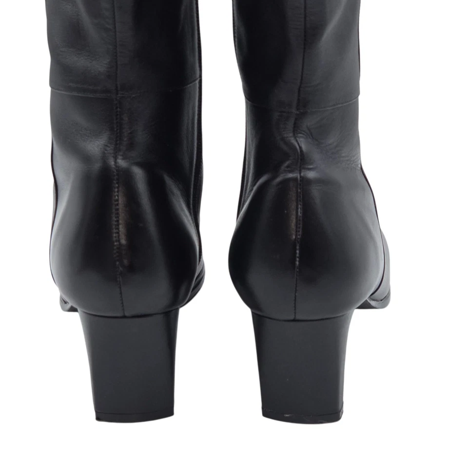 Силуэты черной кожи колена сапоги квадратный носок шириной икры 9 Вт гранж стиль - Изображение 4 из 4