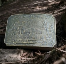 Vintage Wells Fargo Brass Belt Buckle Train Oklahoma Territory New York