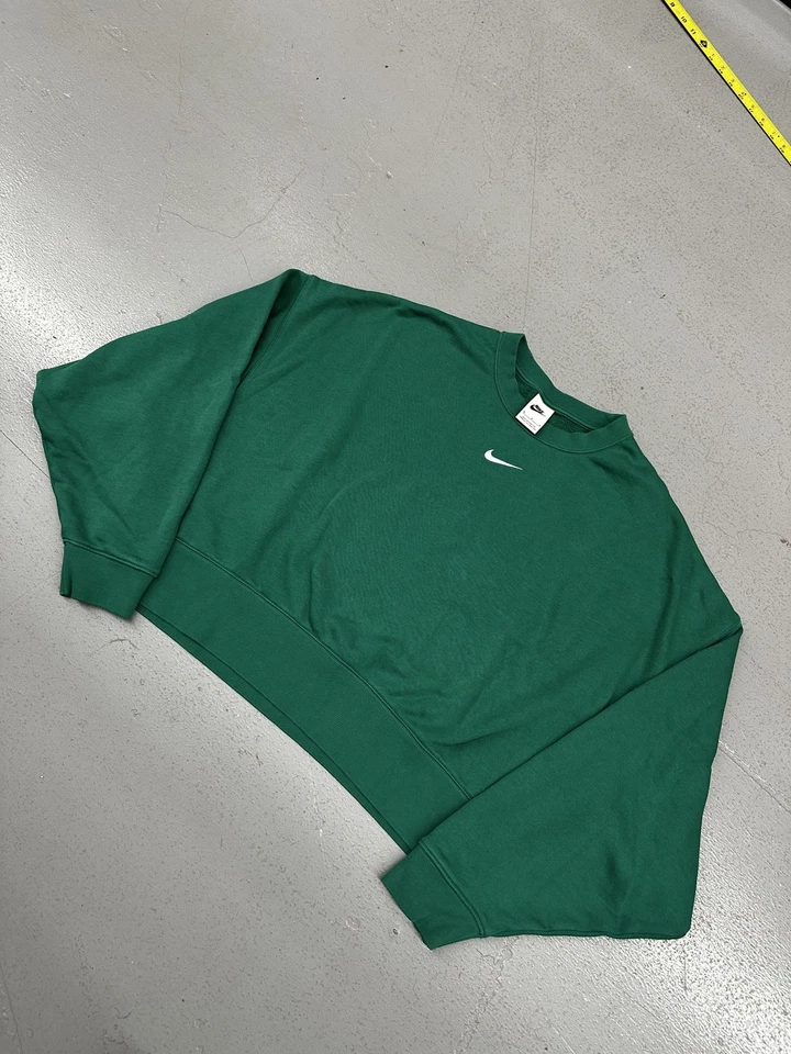 Nike Sudadera Mujer Pequeña Verde Recortada Cuello Redondo Pullover Swoosh Polar Foto 2 de 4
