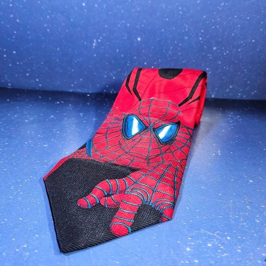 Marvel Spider-Man Necktie Mens OS Red Blue 2001 Vintage Graphic Superhero Tie