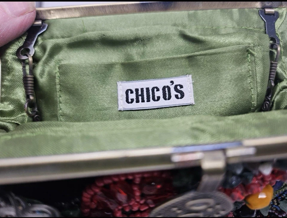 Bolso de mano bandolera vintage de noche con cuentas de Chico's bordado mariposa Foto 3 de 4