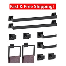 Stainless Steel Matte Black Bathroom Accessory Set - Elegant 10-Piece Collection