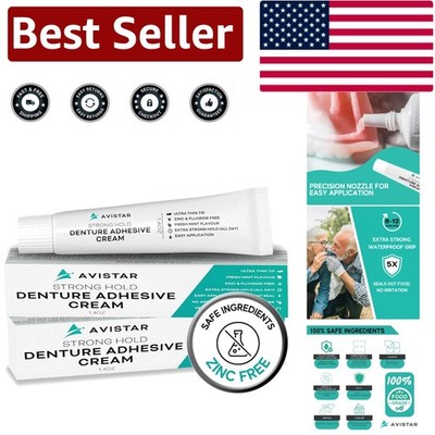 Extra Strong Waterproof Denture Adhesive Cream, Mint Flavor 12-Hour Hold, 2 Pack