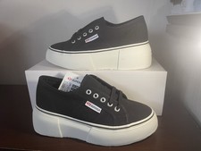 Superga 2287 Bubble Line Black Canvas Lace Up Athletic Sneaker Women