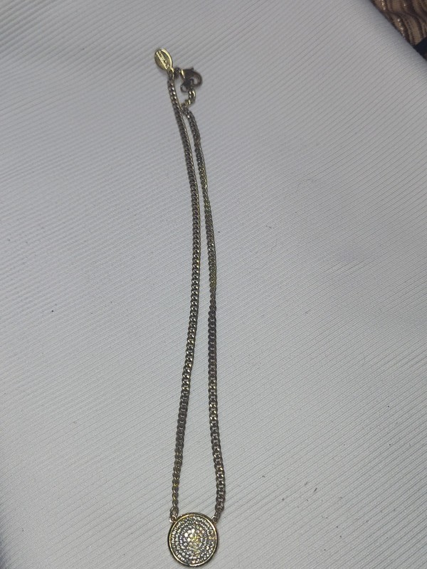 Gold Tone Crystal Pavé Round Pendant Necklace with Curb Chain