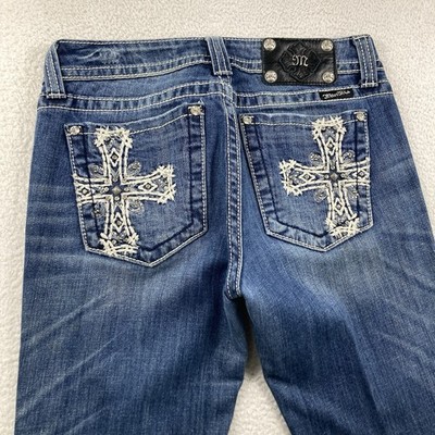 Miss Me Jeans Women 29x27 Blue Low Rise Signature Boot Cut Denim JP5100B5