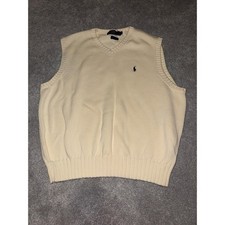 Polo Ralph Lauren Mens XL Cream Ivory 100 Cotton V-Neck Sweater Vest Navy Pony