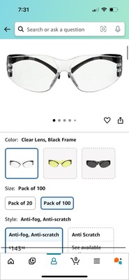 (100Pairs) 3M Safety Glasses SF101AF- Clear Anti-Fog Lens - Black  FREE SHIPPING