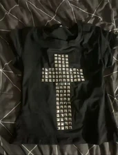 Y2K Punk Black Studded Cross Crop Top Gothic Grunge Cyber Rave multiple sizes