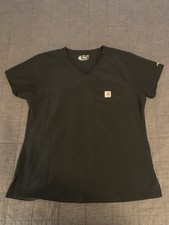 Carhartt Force Scrub Top Womens Medium Black Modern Fit V-Neck Pocket Medical
