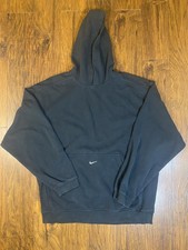 Nike Center Swoosh Hoodie Mens Large Black Pullover Fleece Sweatshirt Vintage