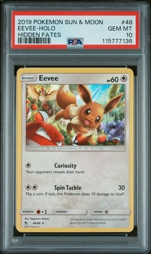 PSA 10 Eevee Holo #48 Sun & Moon Hidden Fates Pokemon 2019
