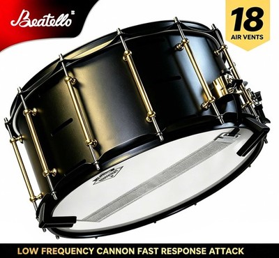 Beatello Snare Drum 14x8 Deep Carbon Steel Low Frequency Overtones Reduction 30%