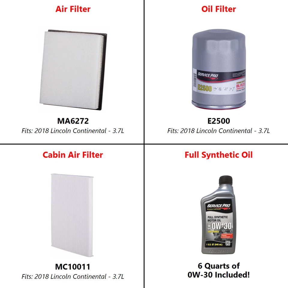 2018 Lincoln Continental 3.7L Complete Oil, Air & Cabin Filter Kit (5W-30) - Image 2 of 4