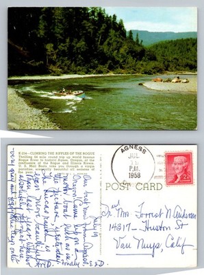 Agness, OR-Oregon, Mail boat On The Scenic Rogue River Vintage c1958 Postcard