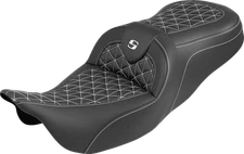 SADDLEMEN RoadSof Tri Gripper Seat - StD Reach - White Stitch -HARLEY FLH FLT