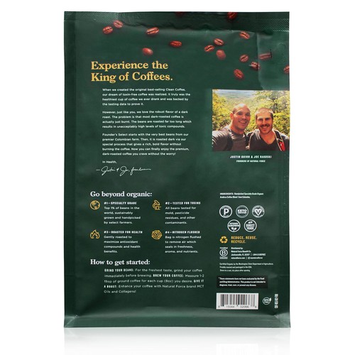 Organic Clean Coffee Dark Roast, Mold & Mycotoxin Free, 12 oz Whole Bean - Picture 2 of 7