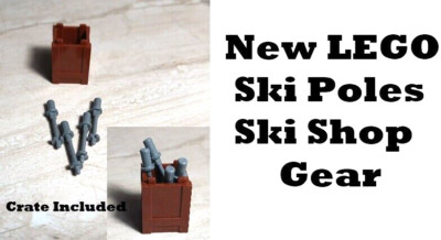 New LEGO Ski Set Poles Lot of 4 with Crate Mountain Lodge Gear Rentals Dark Gray