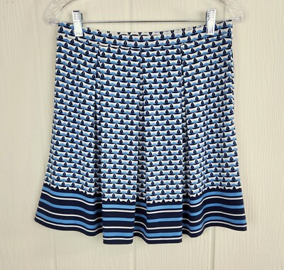 NWT Max Studio Pleated Skirt Sail Boat Womens Size S Nautical Blue PullOn Pocket