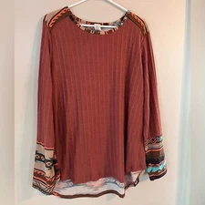 Boutique Aztec western top women’s 2XL pink brown long sleeve stretch soft NWT