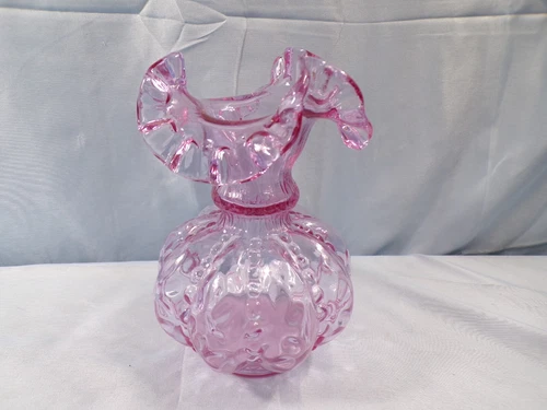 Fenton Light Purplish Pink Glass Beaded Melon Vase 5 3/4" Tall