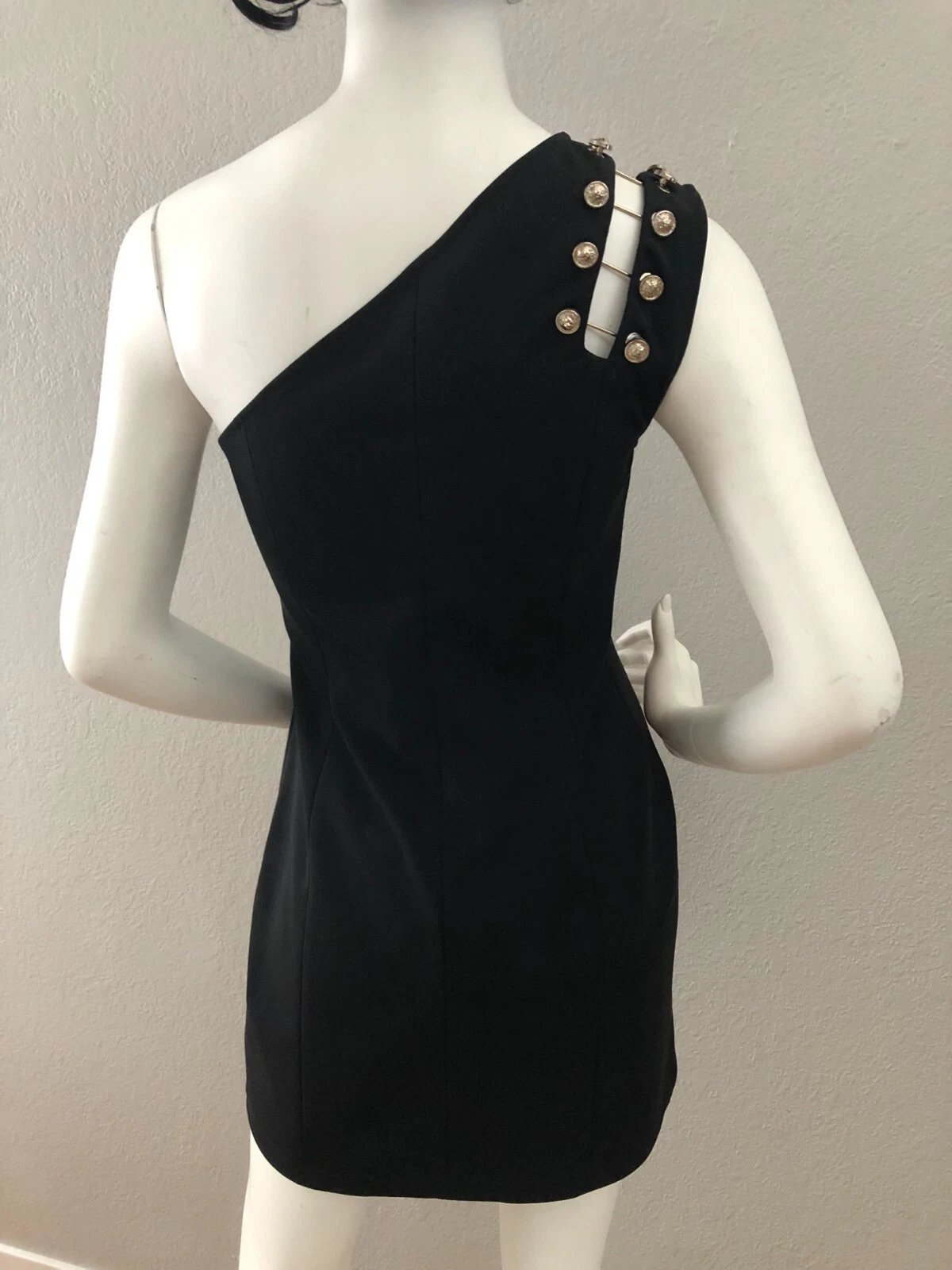 VERSUS VERSACE ABITO NERO ASIMMETRICO CON SPILLE LEONE ARGENTO IT 42 NUOVO CON ETICHETTA