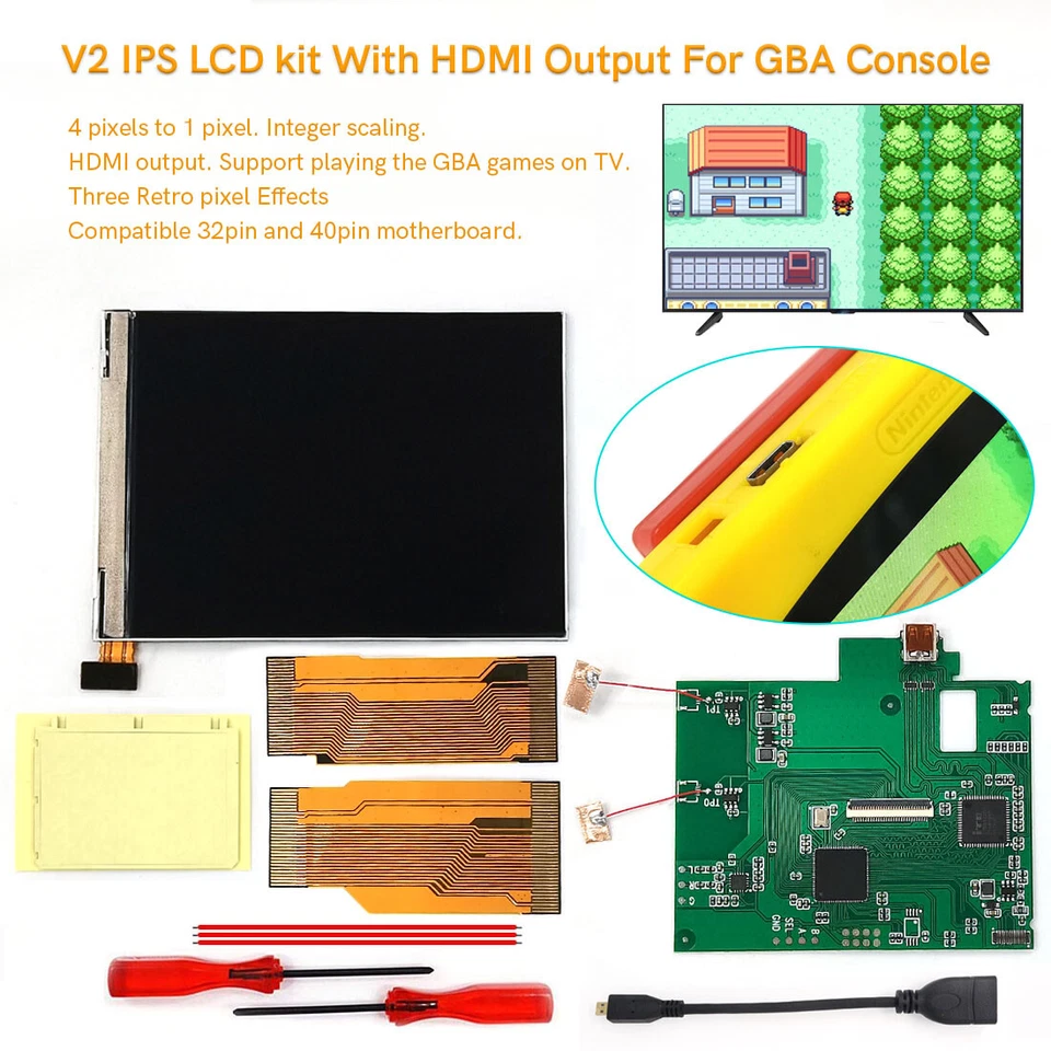 GBA V2 IPS Backlight LCD HDMI-Compatible Output Retro Pixel Kit+Colorful Buttons - Image 4 of 4