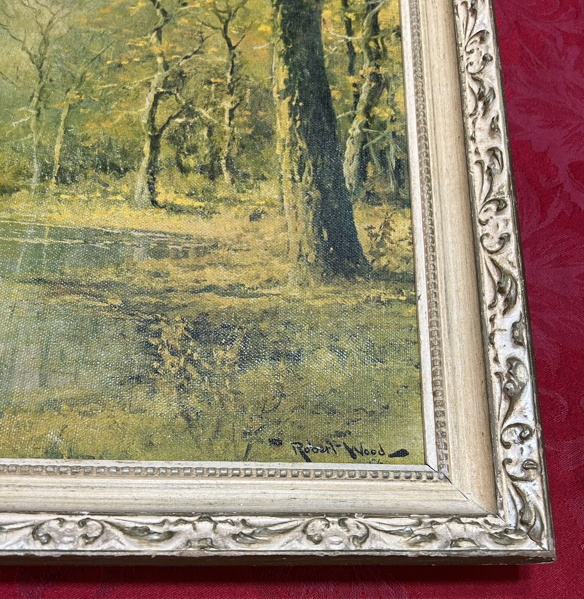 Vintage Robert Wood October Morn Hand Signed Oil Print 18” X 16