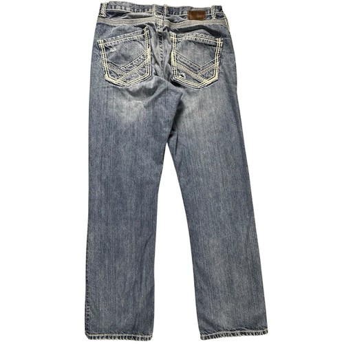 BKE Tyler Straight Jeans Mens 34L Buckle Distressed Faded Whisker Y2K Cowboy - Picture 4 of 12