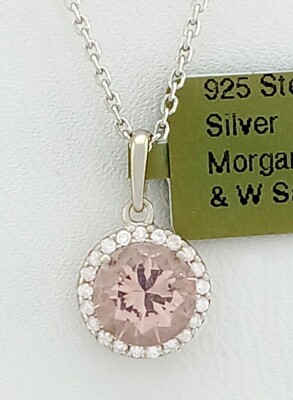 LAB-CREATED 2,0 kt MORGANIT & WEISSER SAPHIR HALSKETTE .925 SILBER - NEU MIT ETIKETT