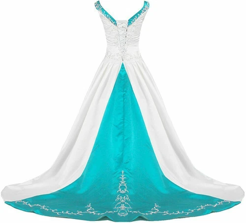 Elegant A-Line Wedding Dresses V-Neck Satin Embroidery Beaded Bridal Gowns - Picture 4 of 32