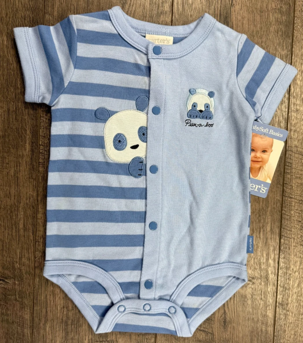 Baby Boy Clothes New Carter's 3-6 Month Blue Panda Bear Romper Outfit