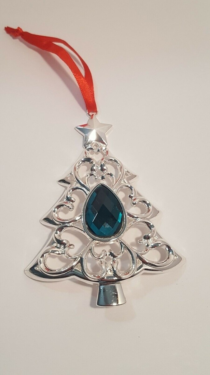 Lenox Ornament Christmas Bejeweled Tree Silver Plate Green Crystal
