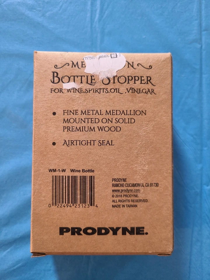 Tapón de botella de vino de peltre medallón madera de Prodyne para licores de vino aceite vinagre Foto 2 de 3