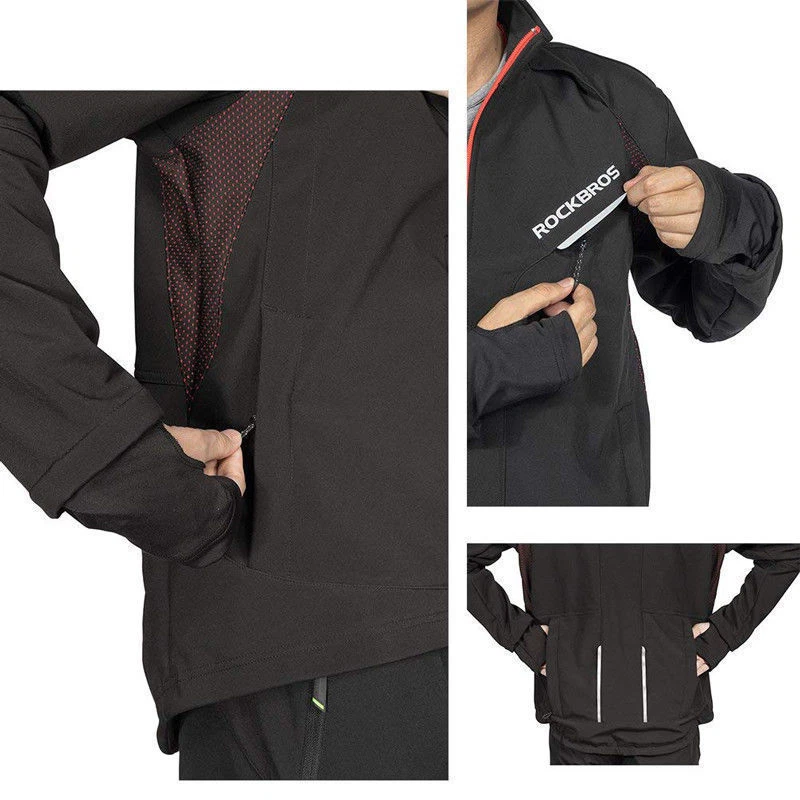 ROCKBROS Chaquetas de Ciclismo Hombres Abrigos de Invierno Térmicos Cálidos A Prueba de Viento y Resistentes al Agua Foto 4 de 4